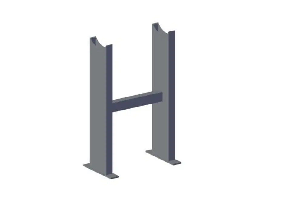 Bodengestell in Form eines H, hergestellt von Grünbeck, mit vertikalen Stützsäulen und einer horizontalen Verbindung für Stabilität.